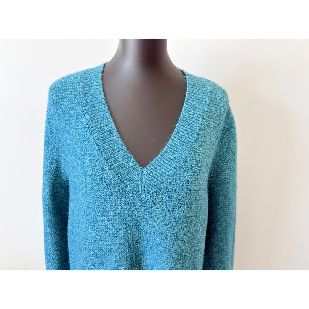 J. Jill Womens Turquoise Blue Marled V-Neck Knit Pullover Sweater Size Large - Picture 2 of 14